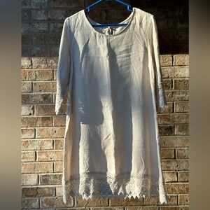 Stella Rose Cream Linen & Lace Hem Dress. Made in Italy